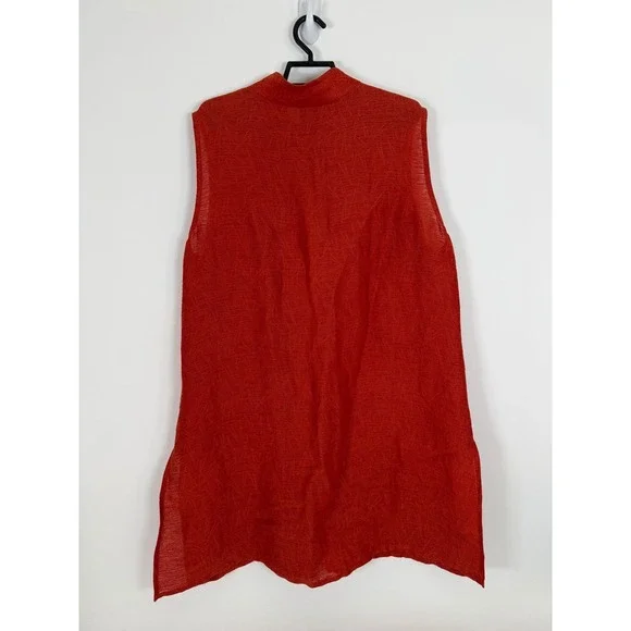 Eileen Fisher Long Vest Women's XL Linen Cotton Textured Sleeveless Red‎ Orange